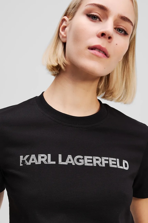 Oblečenie Bavlnené tričko Karl Lagerfeld ELONGATED LOGO A3W17102 čierna