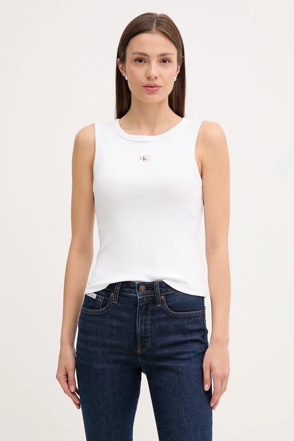 Calvin Klein Jeans top de damă uni alb LV047C201G