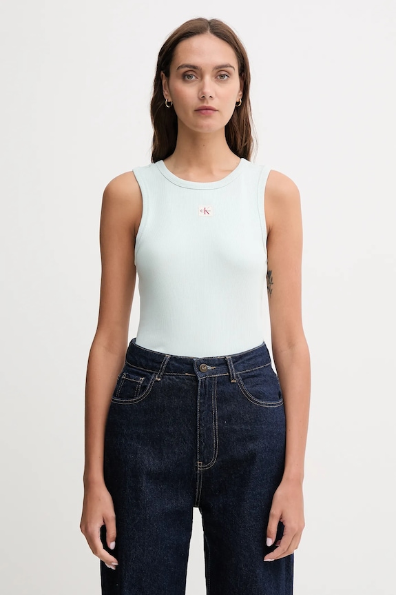 Calvin Klein Jeans top damskie z elastanem zielony LV047C201G