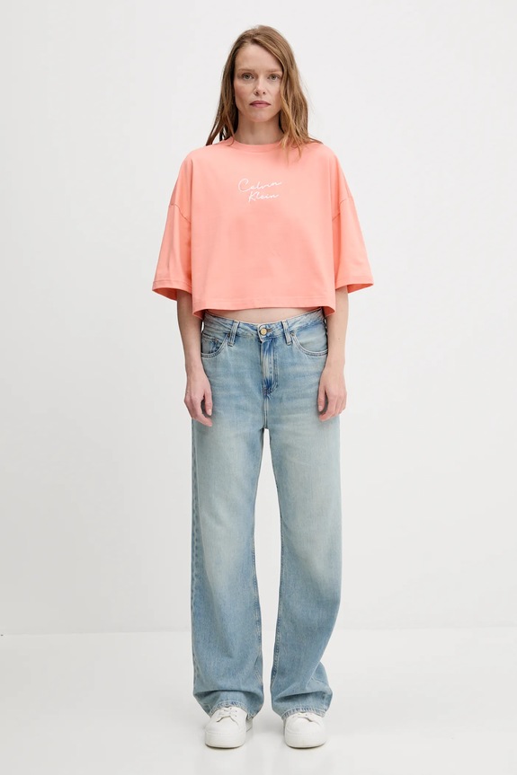 Calvin Klein Jeans t-shirt bawełniany LV047C202G pomarańczowy AW25
