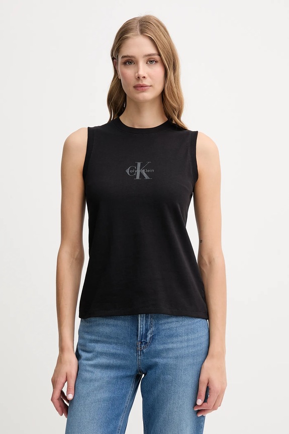 Βαμβακερό τοπ Calvin Klein Jeans βαμβάκι μαύρο LV047C852G