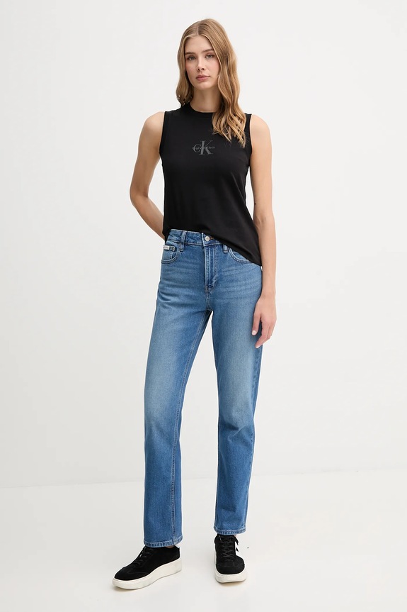 Βαμβακερό τοπ Calvin Klein Jeans LV047C852G μαύρο AW25