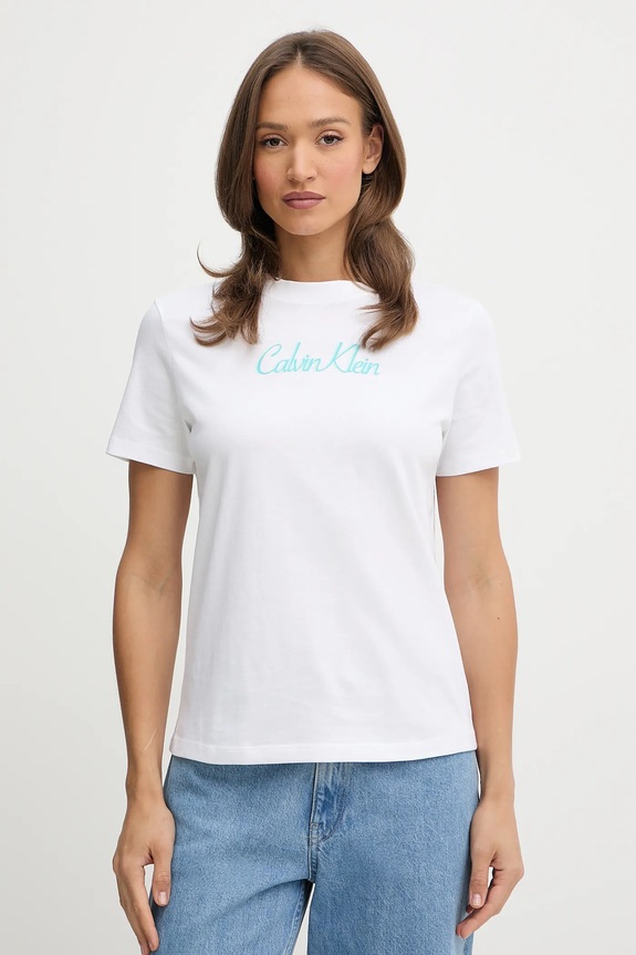 Βαμβακερό μπλουζάκι Calvin Klein Jeans βαμβάκι λευκό LV047C854G