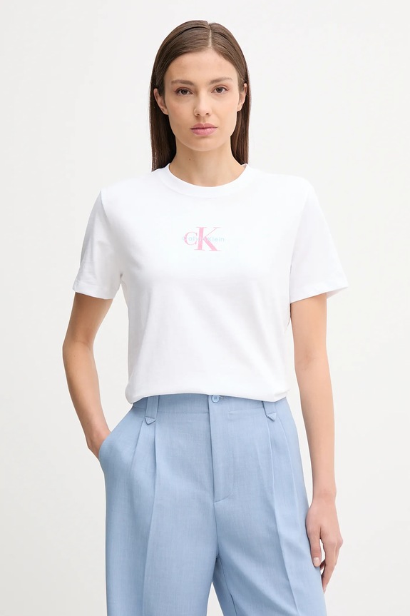 Bavlněné tričko Calvin Klein Jeans potisk bílá LV047C856G