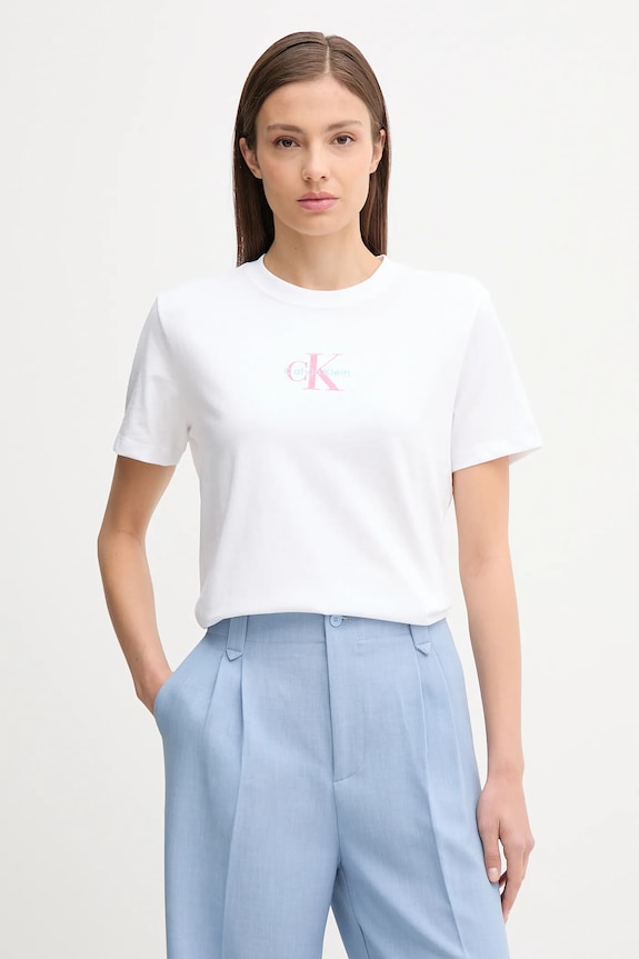 Bavlněné tričko Calvin Klein Jeans potisk bílá LV047C856G