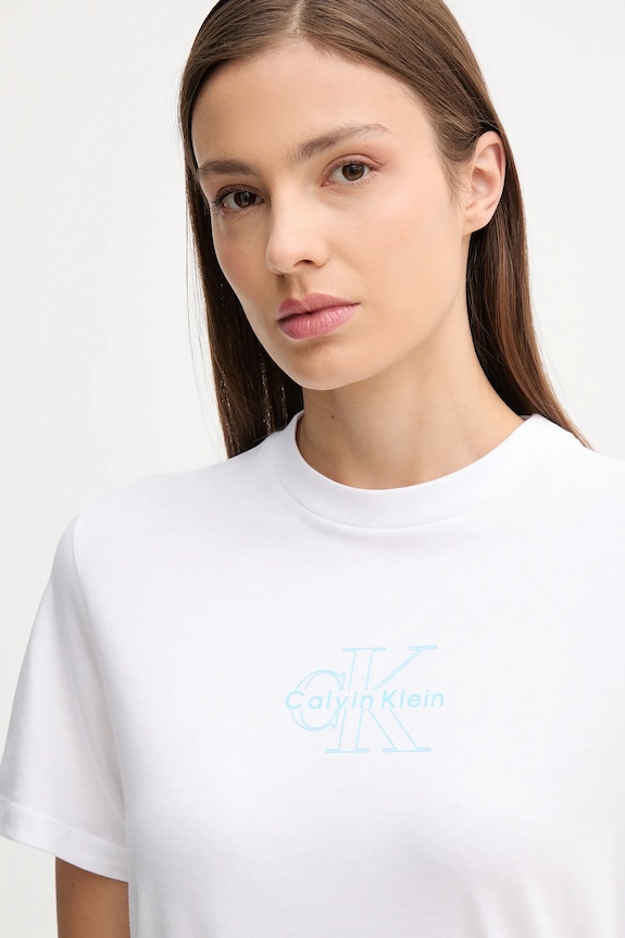 Oblačila Bombažna kratka majica Calvin Klein Jeans LV047C863G bela