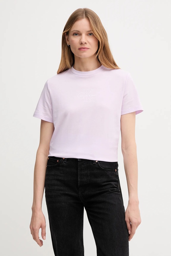 Calvin Klein Jeans t-shirt bawełniany nadruk fioletowy LV047C863G