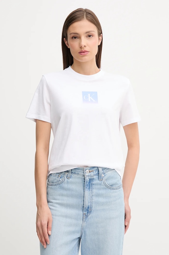 Bombažna kratka majica Calvin Klein Jeans Potisk bela LV047C864G