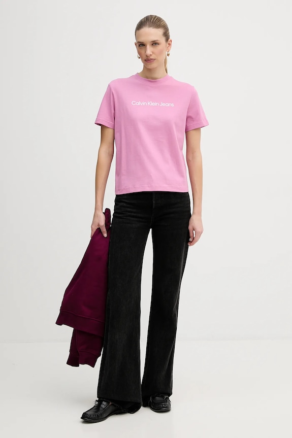 Calvin Klein Jeans t-shirt damski bawełniany LV047C912G różowy SS26
