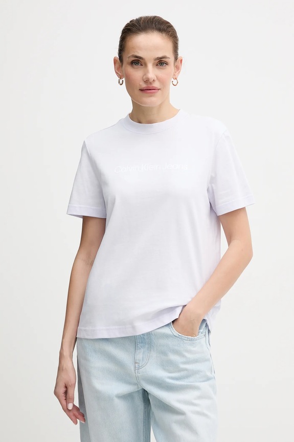 Calvin Klein Jeans t-shirt damski bawełniany fioletowy LV047C912G