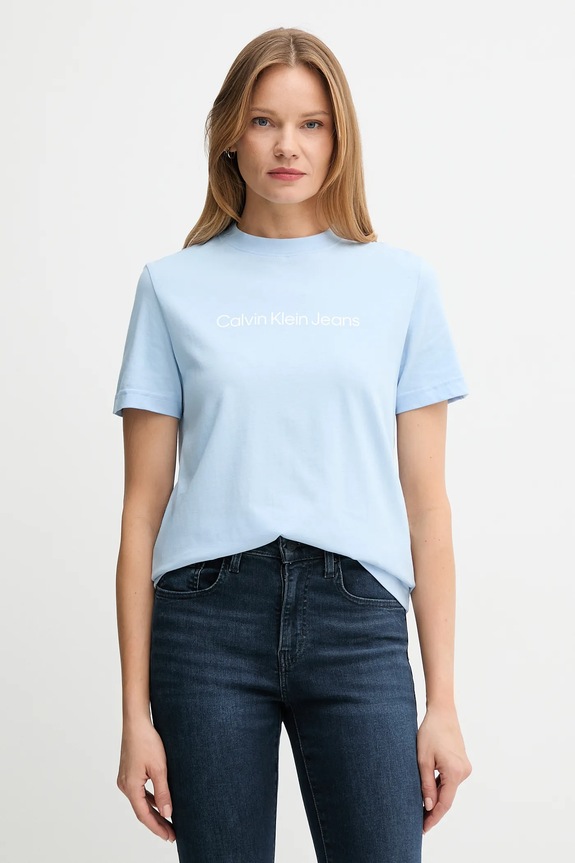 Calvin Klein Jeans t-shirt damski bawełniany nadruk niebieski LV047C912G