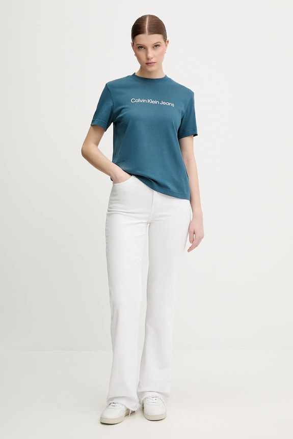 Calvin Klein Jeans t-shirt damski bawełniany LV047C912G turkusowy SS26