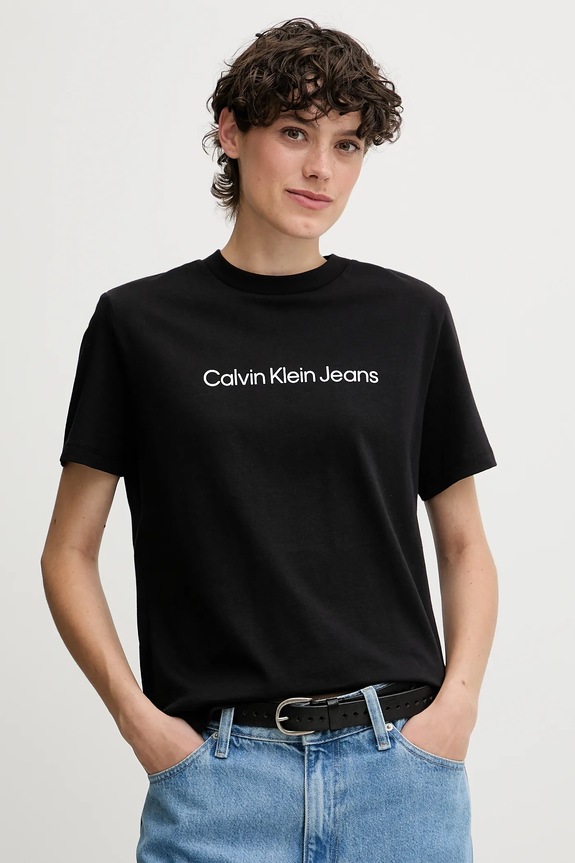 Calvin Klein Jeans t-shirt damski bawełniany nadruk czarny LV047C912G