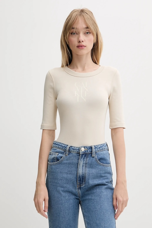Calvin Klein Jeans t-shirt elasztánnal bézs LV044C204G