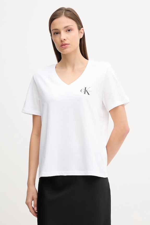 Calvin Klein Jeans tricou de damă din bumbac pachet de 2 uni alb LV047C906G