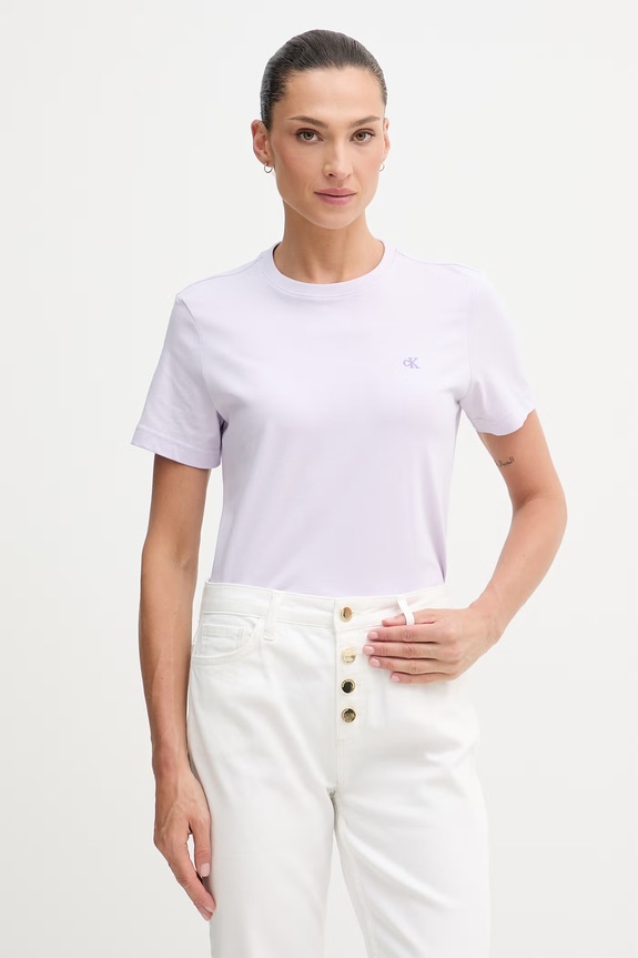 Calvin Klein Jeans basic tričko dámske bavlnené fialová LV047B224G