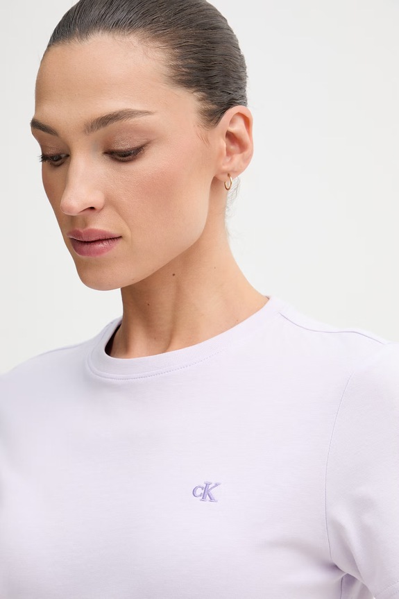 Calvin Klein Jeans basic tričko dámske bavlnené fialová LV047B224G