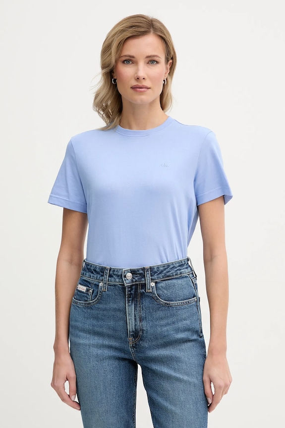 Calvin Klein Jeans tricou basic de damă din bumbac imprimeu albastru LV047B224G