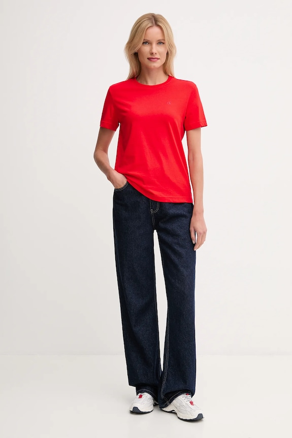 Calvin Klein Jeans basic tričko dámske bavlnené LV047B224G červená SS26