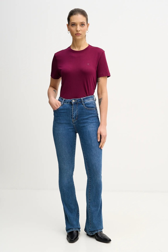 Calvin Klein Jeans basic tričko dámske bavlnené LV047B224G burgundské SS26