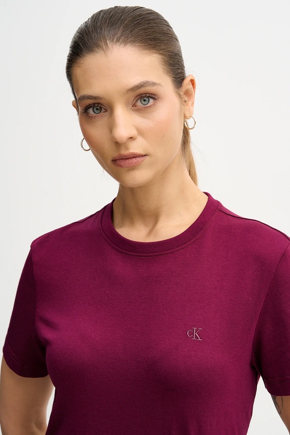Calvin Klein Jeans basic tričko dámske bavlnené burgundské LV047B224G