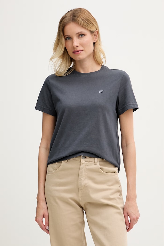 Calvin Klein Jeans t-shirt basic γυναικείο βαμβακερό γκρί LV047B224G