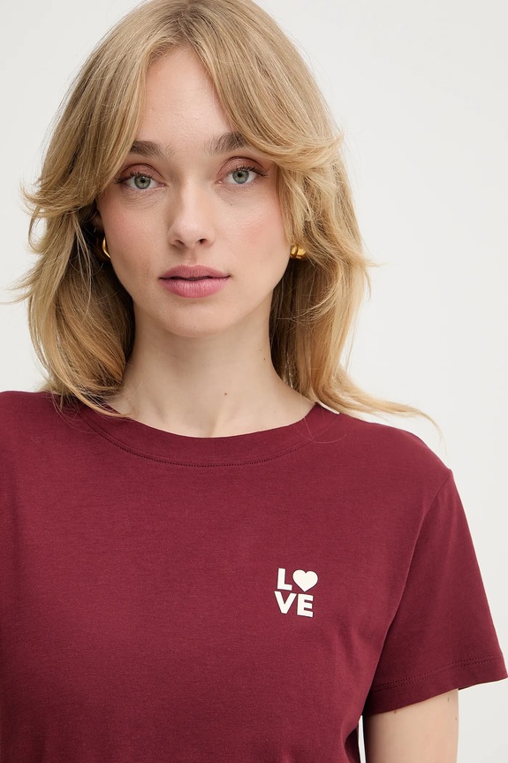 BOSS Orange tricou de femei de bumbac C_Esogo_3 burgundia 50545288