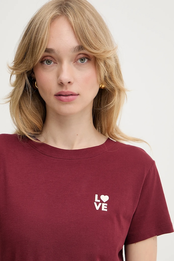 BOSS Orange tricou de femei de bumbac C_Esogo_3 burgundia 50545288