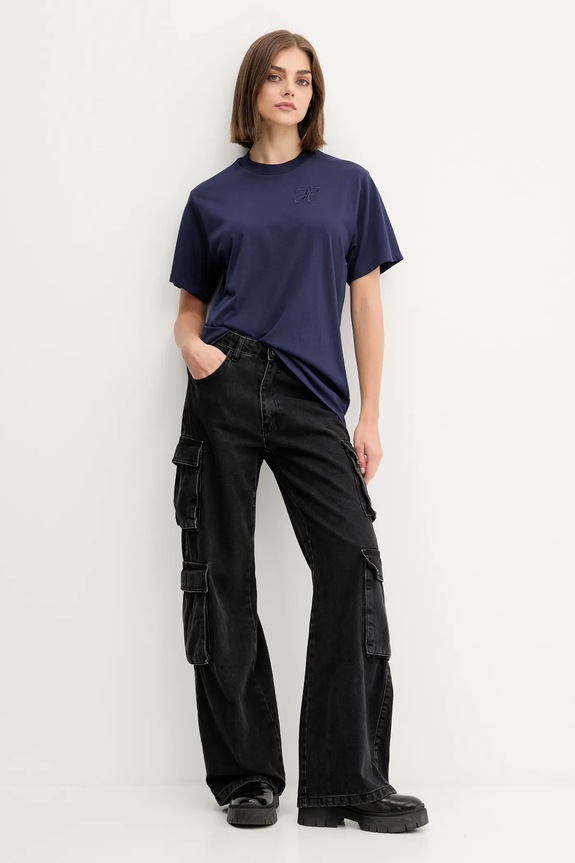 HUGO tricou din bumbac Vintage Tee_19 50550901 bleumarin AW25