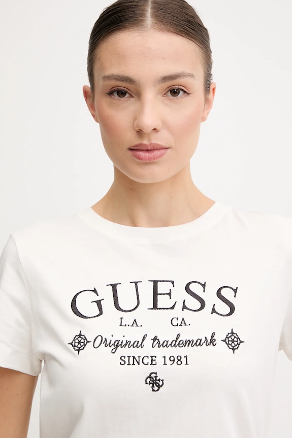 Guess t-shirt bawełniany GLORIA beżowy V5YI03.I3Z14