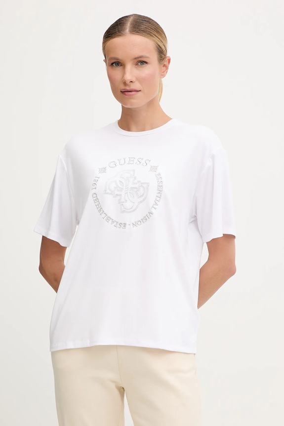 Μπλουζάκι Guess CARLA απλικέ λευκό V5YI05.KCOA2