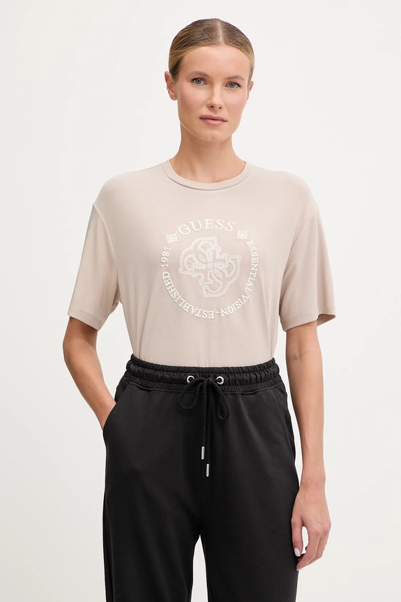 Μπλουζάκι Guess CARLA απλικέ μπεζ V5YI05.KCOA2
