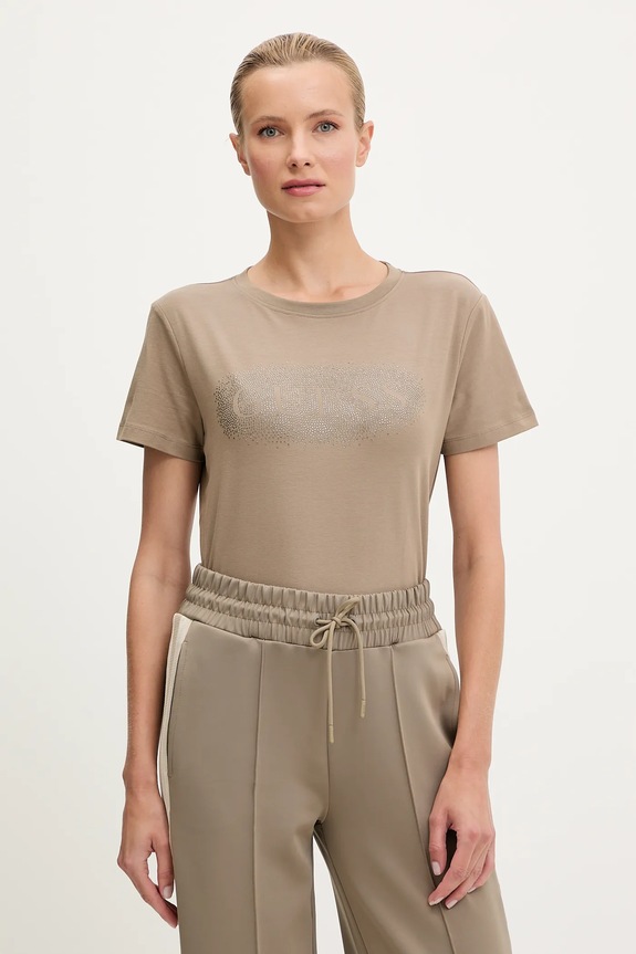 Guess t-shirt bawełniany INGRID regular beżowy V5YI08.J1314