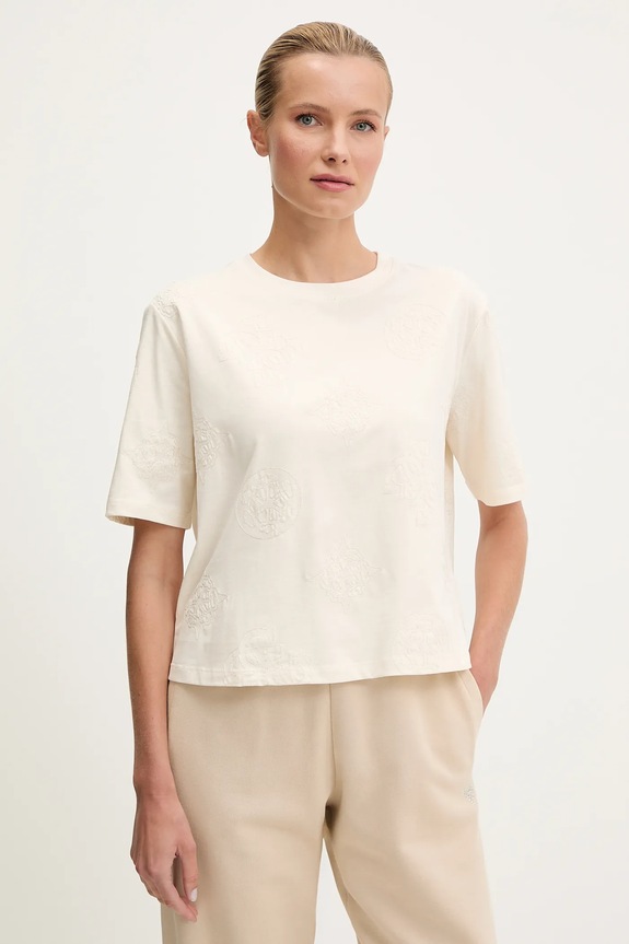 Guess t-shirt bawełniany PEONY bawełna beżowy V5YI10.I3Z14