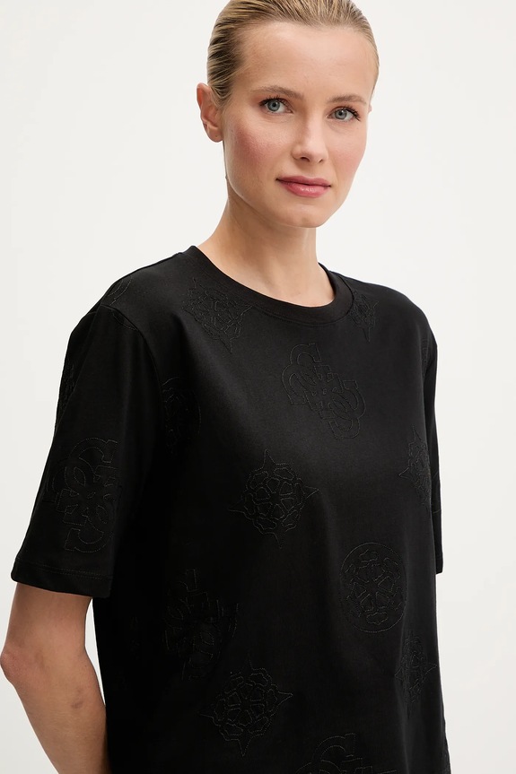 Guess t-shirt bawełniany PEONY czarny V5YI10.I3Z14