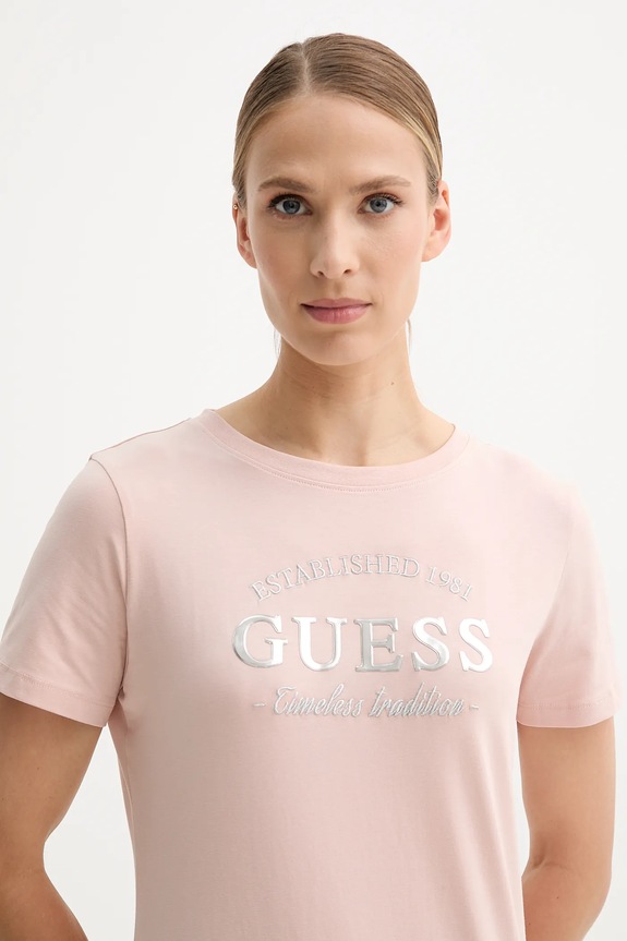 Βαμβακερό μπλουζάκι Guess NINA πορτοκαλί V5YI12.J1314