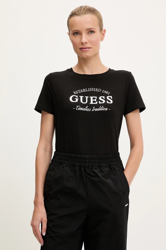 Guess t-shirt bawełniany NINA regular czarny V5YI12.J1314