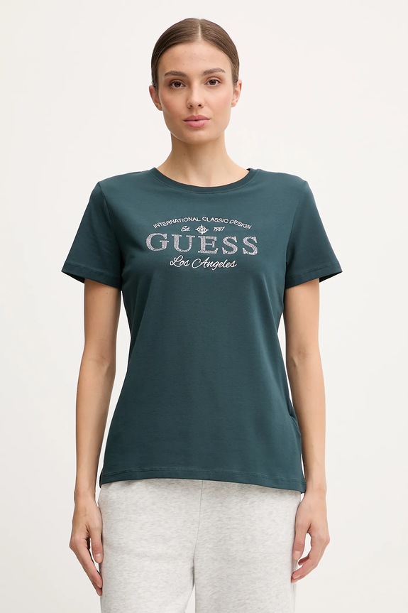 Μπλουζάκι Guess MARINA κανονικό πράσινο V5YI13.J1314
