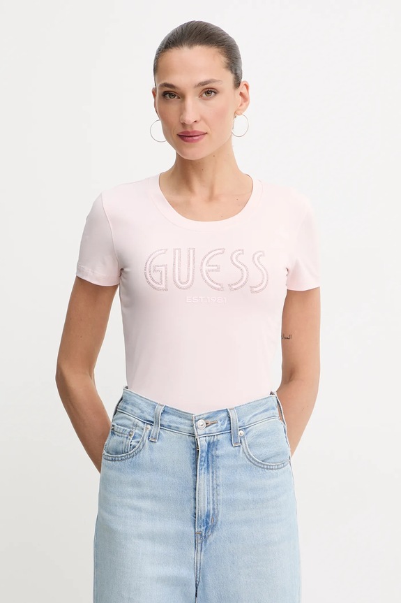 Μπλουζάκι Guess κανονικό ροζ W5YI05.J1314