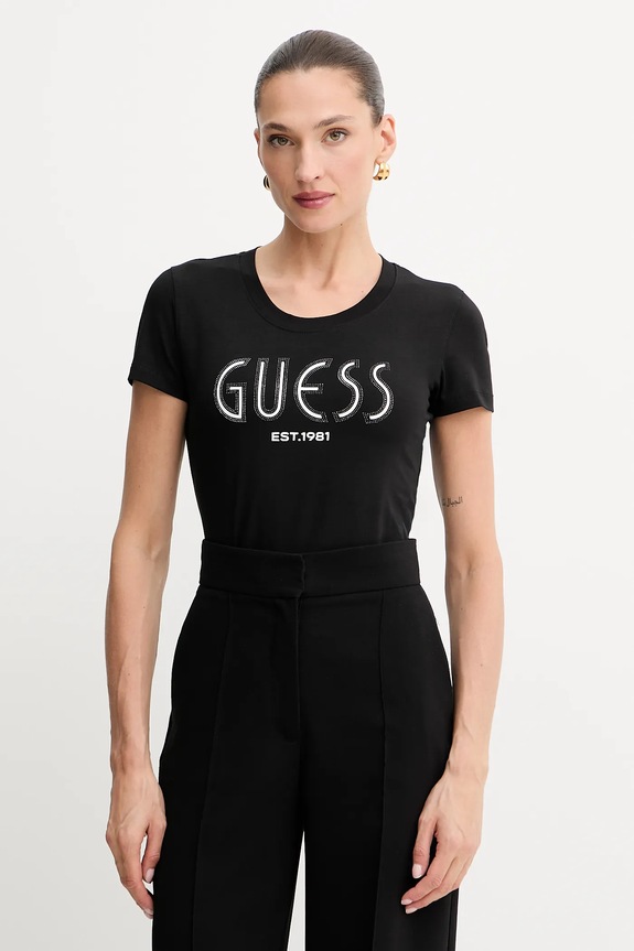 Μπλουζάκι Guess κανονικό μαύρο W5YI05.J1314