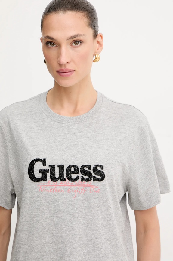 Βαμβακερό μπλουζάκι Guess γκρί W5YI07.I3Z14
