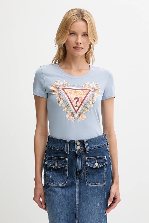 Guess t-shirt z elastanem niebieski W5YI08.J1314