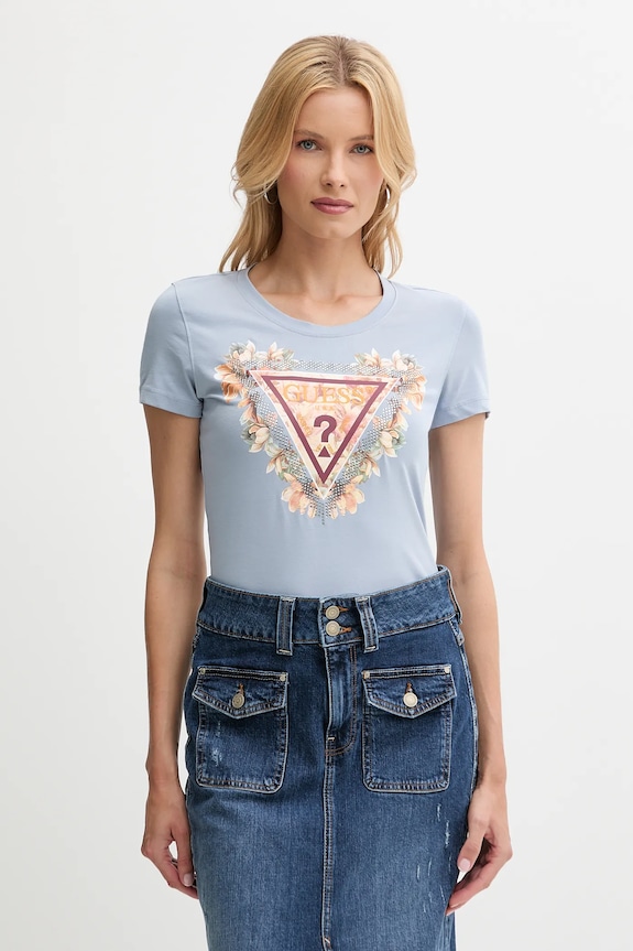 Guess t-shirt z elastanem niebieski W5YI08.J1314