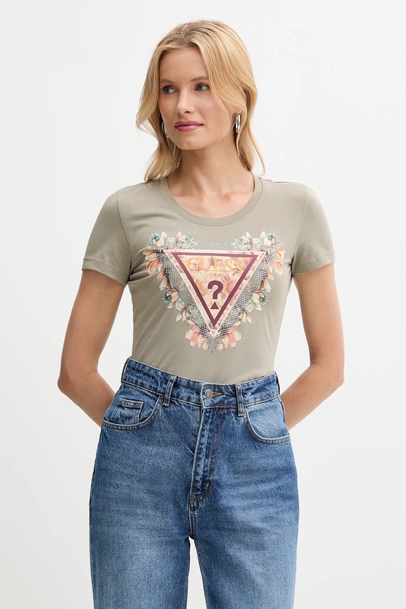 Guess t-shirt z elastanem zielony W5YI08.J1314