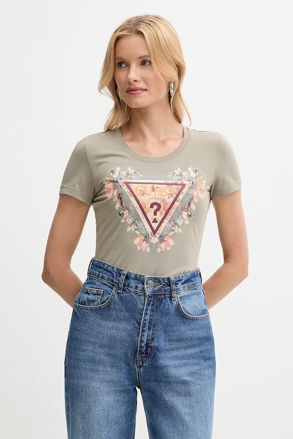 Guess t-shirt z elastanem zielony W5YI08.J1314