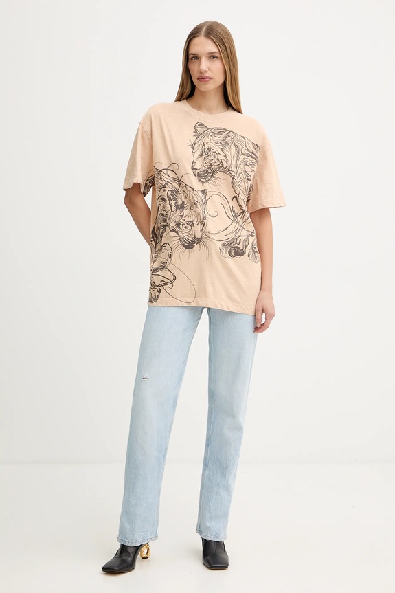 Βαμβακερό μπλουζάκι Guess W5YI09.K6XN4 μπεζ AW25