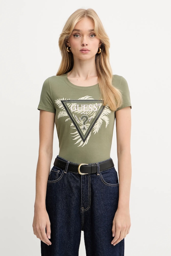 Guess t-shirt elasztánnal zöld W5YI13.J1314