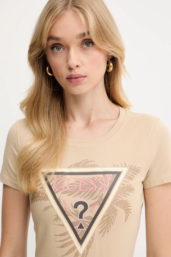 Μπλουζάκι Guess μπεζ W5YI13.J1314