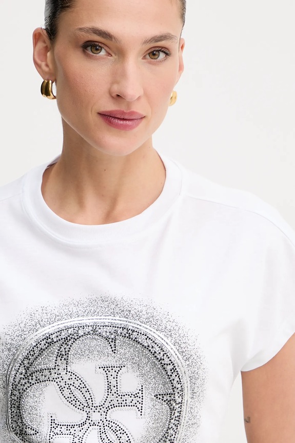 Βαμβακερό μπλουζάκι Guess 4G λευκό W5YI14.I3Z14