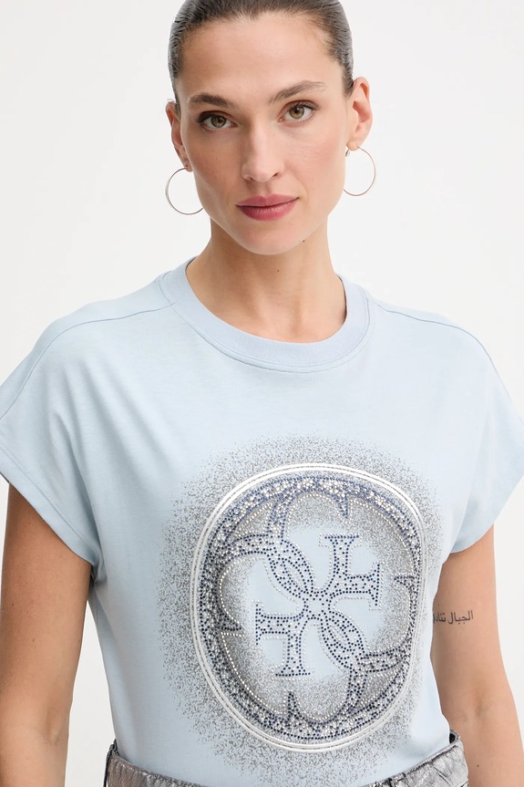 Guess t-shirt bawełniany 4G fioletowy W5YI14.I3Z14